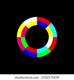 Vibrante anillo de color segmentado o símbolo de logotipo número cero diseño de Vector de stock plano