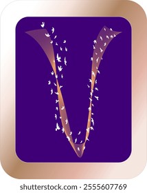 A vibrant series of flowing golden ribbons and birds in flight symbolizes creativity, freedom, and harmony, set against a rich purple background with elegant metallic framing.