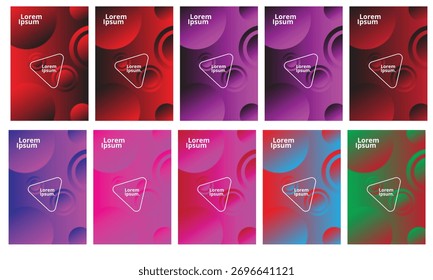 Vibrante conjunto de 10 fondos de degradado Abstractas, cubiertas modernas de moda con esferas de colores y triángulos geométricos para carteles y redes sociales