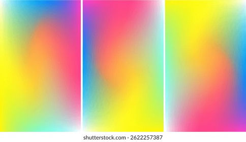 A vibrant set of 3 multicolor gradients blending smooth transitions across the spectrum. Perfect for modern, energetic, and creative design projects needing dynamic and colorful backgrounds.