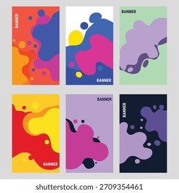 Un vibrante conjunto de Anuncios fluidos abstractos con modernas Formas líquidas, mezclas de colores degradados y formas orgánicas suaves. Ideal para cabeceras de Web, gráficos de redes sociales, Plantillas publicitarias.