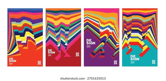Vibrant set of abstract modern poster templates with bold wavy shapes, striking typography and artistic layouts. Ideal for events, branding, covers, flyers, ads, creative promos, and prints.