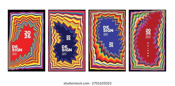 Vibrant set of abstract modern poster templates with bold wavy shapes, striking typography and artistic layouts. Ideal for events, branding, covers, flyers, ads, creative promos, and prints.
