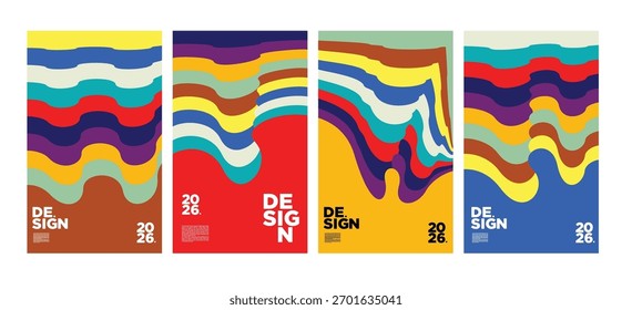 Vibrant set of abstract modern poster templates with bold wavy shapes, striking typography and artistic layouts. Ideal for events, branding, covers, flyers, ads, creative promos, and prints.