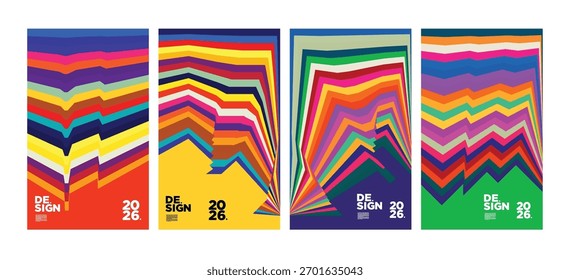 Vibrant set of abstract modern poster templates with bold wavy shapes, striking typography and artistic layouts. Ideal for events, branding, covers, flyers, ads, creative promos, and prints.