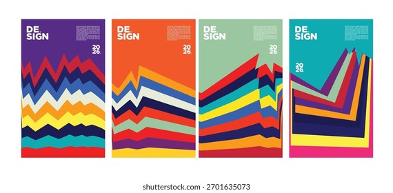 Vibrante conjunto de Plantillas de póster abstractas modernas con Formas onduladas audaces, tipografía llamativa y diseños artísticos. Ideal para eventos, branding, portadas, flyers, anuncios, promociones creativas e impresiones.
