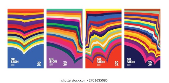 Vibrante conjunto de Plantillas de póster abstractas modernas con Formas onduladas audaces, tipografía llamativa y diseños artísticos. Ideal para eventos, branding, portadas, flyers, anuncios, promociones creativas e impresiones.