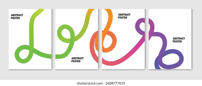 A vibrant set of abstract posters featuring colorful gradient lines on a white background. Ideal for modern design, creative branding, digital art, and vector-based illustration use.