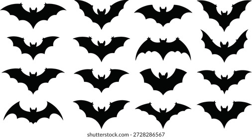 Un vibrante conjunto de Ilustraciones vectoriales de murciélago negro, ideal para diseños de Halloween, eventos espeluznantes y decoraciones festivas de temporada.