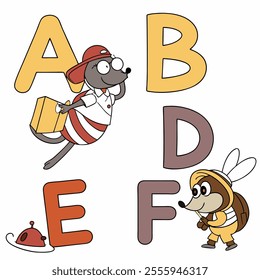 A vibrant set of cartoon alphabet characters from A to M, each with unique, funny expressions and playful designs, perfect for kids’ learning or creative projects!