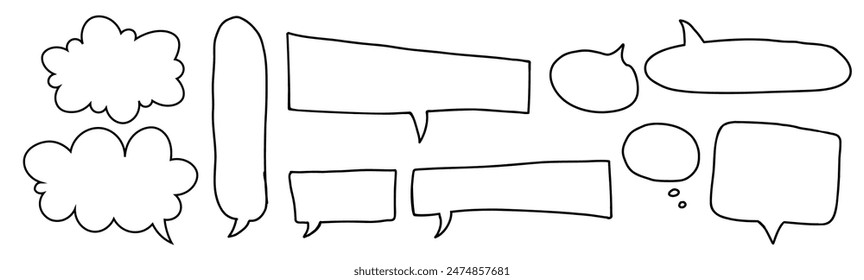A vibrant set of doodles of speech bubbles on a clean white background. A set for use in comics, presentations and creative projects. Isolated on a white background