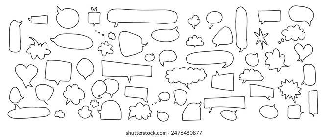 A vibrant set of doodles of speech bubbles on a clean white background. A set for use in comics, presentations and creative projects. Isolated on a white background