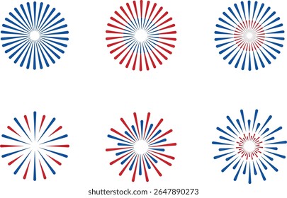 Vibrant Set of Fireworks Blue and Red