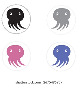 A vibrant set of four stylized cartoon octopuses arranged in a symmetrical square layout.