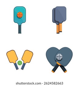 Vibrant set of four vector illustrations of colorful table tennis rackets