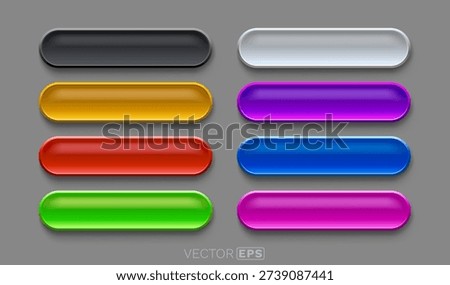 Vibrant set of glossy web buttons with rounded edges and shadow effect. Modern UI element. Vector illustration.