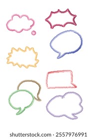 A vibrant set of hand-drawn speech bubbles in various colors and shapes, perfect for adding a fun and creative touch to social media graphics, blogs, scrapbooking projects, or educational materials