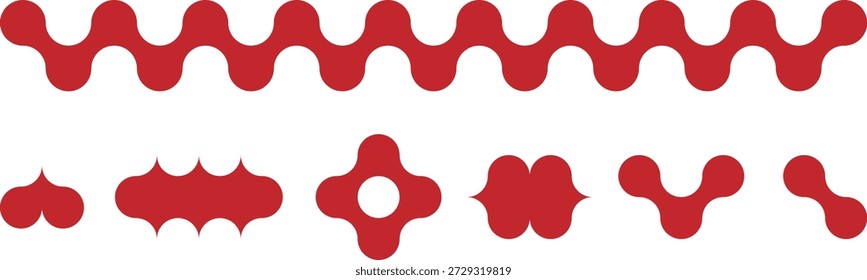 Um conjunto vibrante de fluido vermelho e formas onduladas, perfeito para bordas, elementos decorativos ou adicionando um toque moderno a vários layouts.