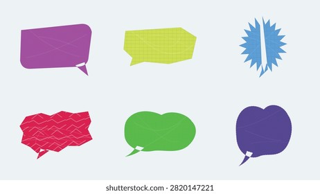A vibrant set of textured speech bubbles and comic explosion frames featuring creative geometric shapes and patterned fills. Perfect for chat interfaces, comic books, social media posts, promotional banners, message templates, and artistic vector graphics.

#SpeechBubbles #VectorArt #GraphicDesign #ComicStyle #ChatBox #TextFrames #CreativeDesign #VectorIllustration #DesignElements #PatternDesign