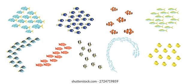 Un conjunto vibrante de ilustraciones de peces tropicales en varios
