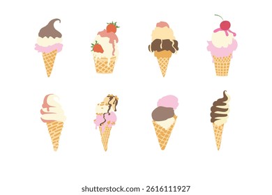 A vibrant set of vector ice cream illustrations featuring cones, sprinkles, and drippy toppings. Perfect for summer branding, packaging, kids’ decor, or social media projects. 