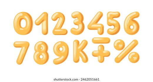 Vibrant Set Of Yellow 3d Numbers And Mathematical Symbols Rendered In A Glossy Style, Perfect For Educational Designs