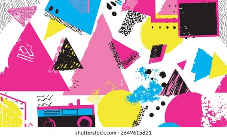 Vibrant shapes overlay creating bold graphic abstract digital artwork design