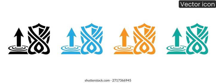 Iconos de escudo vibrantes con flechas en negro, azul, naranja y verde, que transmiten el crecimiento del negocio y los conceptos de seguridad