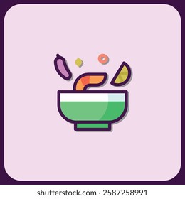 Vibrant Shrimp Bowl Icon: Culinary Delight Illustration