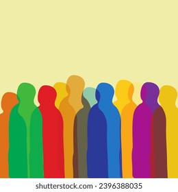Vibrant silhouette of people in crowd stand together