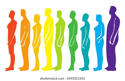 Vibrant silhouette of people in crowd stand together