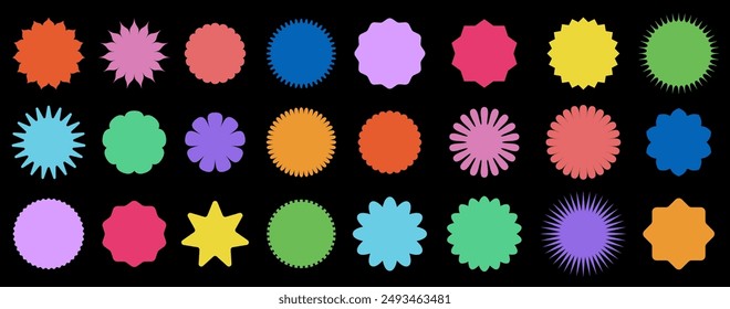 Vibrant silhouettes of various abstract shapes in multiple colors set on a black background, suitable for creative designs.