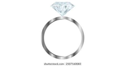 Vibrant Silver Diamond Ring Isolated On White Background.	