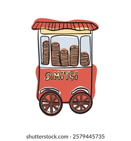 A vibrant simit cart, a classic element of Turkish street food. Perfect for Istanbul or travel-related designs.