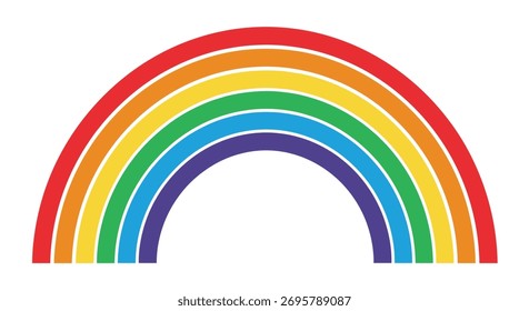 Um arco-íris vibrante e simplificado exibindo todo o espectro de cores contra um fundo branco limpo.