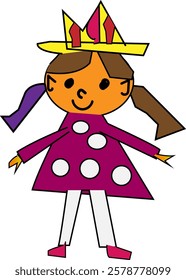 a vibrant  simplistic  illustration  of   a   girl  with  a  playful  design ,  ideal  for  children's  educational   materials   or  as  fun   decoration.