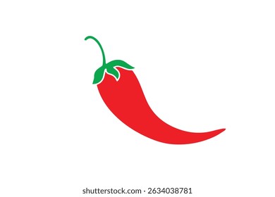 Vibrant single chili pepper vector illustration featuring rich red coloring with a green stem. Perfect for use in food-related designs, spicy recipe graphics, restaurant branding, hot sauce packaging,