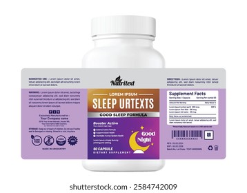 Vibrant sleep Eye-catching supplement label design for sleep formula with bold fonts, gradient effects, natural sleep and relaxation. Ideal for wellness bottle jar pouch bag products