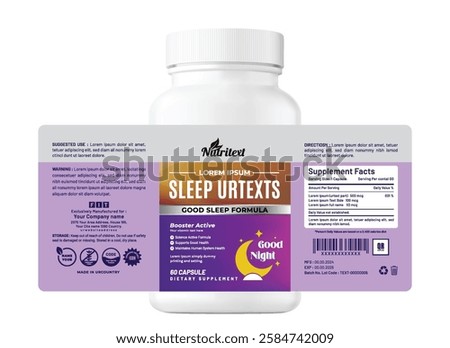 Vibrant sleep Eye-catching supplement label design for sleep formula with bold fonts, gradient effects, natural sleep and relaxation. Ideal for wellness bottle jar pouch bag products