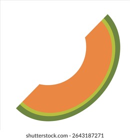 Uma fatia vibrante de cantaloupe isolada sobre fundo branco é representada em uma ilustração simples, mostrando sua carne laranja e crosta verde. 