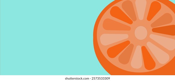 A vibrant slice of orange against a refreshing blue background. This minimalist graphic design captures the essence of citrus fruits and summer vibes, perfect for a refreshing drink or a citrusthemed 