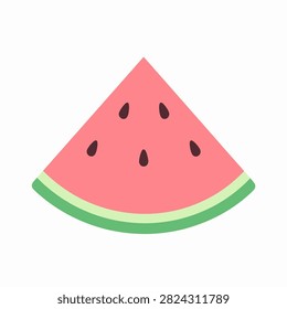 A vibrant slice of watermelon showcasing pink flesh, black seeds, and green rind, perfect for summer themes and fruit imagery.