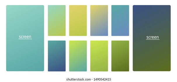 Vibrant and smooth gradient soft blue green colors for devices, pc and modern smartphone screen backgrounds set vector ux and ui design illustration