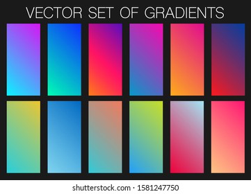 Vibrant and smooth gradient soft colors for devices, pc's and modern smartphone screen backgrounds set vector ux and ui design