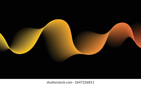 Vibrant, smooth, orange and yellow gradient wave against a stark black background. It evokes a sense of fluid motion, energy, and can represent sound or digital signals.