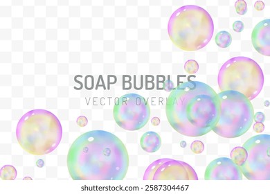 Vibrant soap bubbles overlay background vector