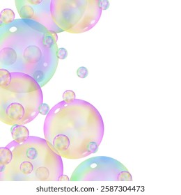 Vibrant soap bubbles overlay background vector