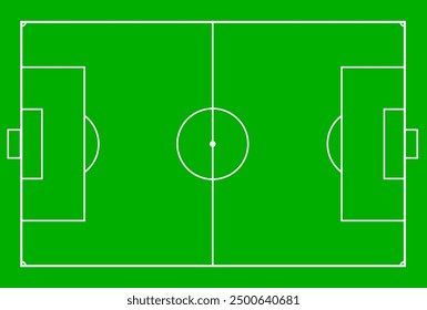 A vibrant soccer field featuring clear markings for goals and center circle, illuminated by bright daylight.