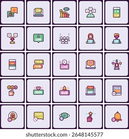Vibrant social media engagement icon set with colorful interface elements