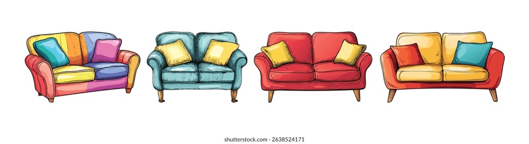 Vibrant Sofa Collection Colorful Couches Pillows for Modern Living Rooms